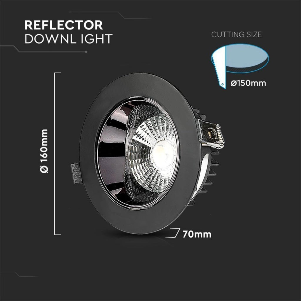 Faretto Led COB da Incasso 20W 3000K Rotondo Riflettore Orientabile Carcassa Nera Chip Samsung SKU-2120054