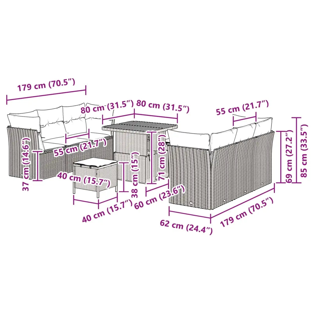 Set Divano da Giardino 9 pcs Nero polyrattan 3361434