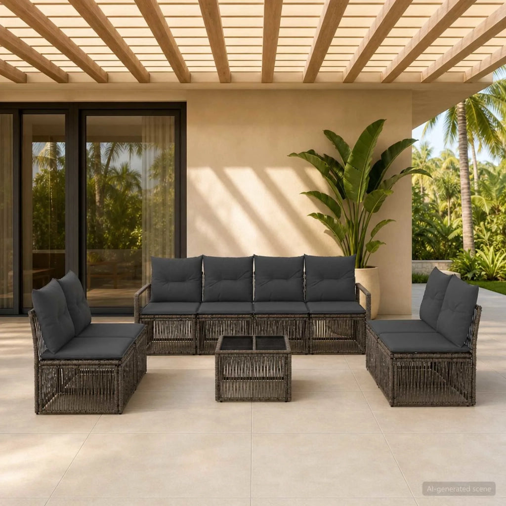Set Divano da Giardino 9 pcs Grigio polyrattan 3435689