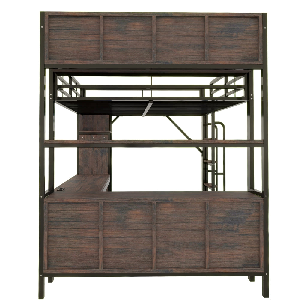 LETTO A SOPPALCO 140x200 cm con scrivania, armadio, LED, nero