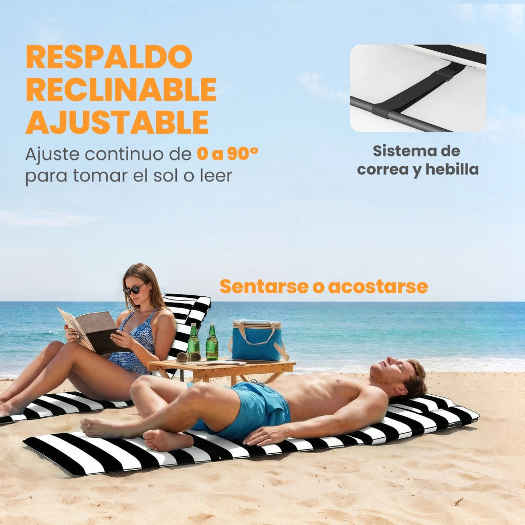 Set 2 Esterillas Playa Plegable con Respaldo Ajustable ¨C Zephmum ¨C Grigio Bianco 150x50x2 cm