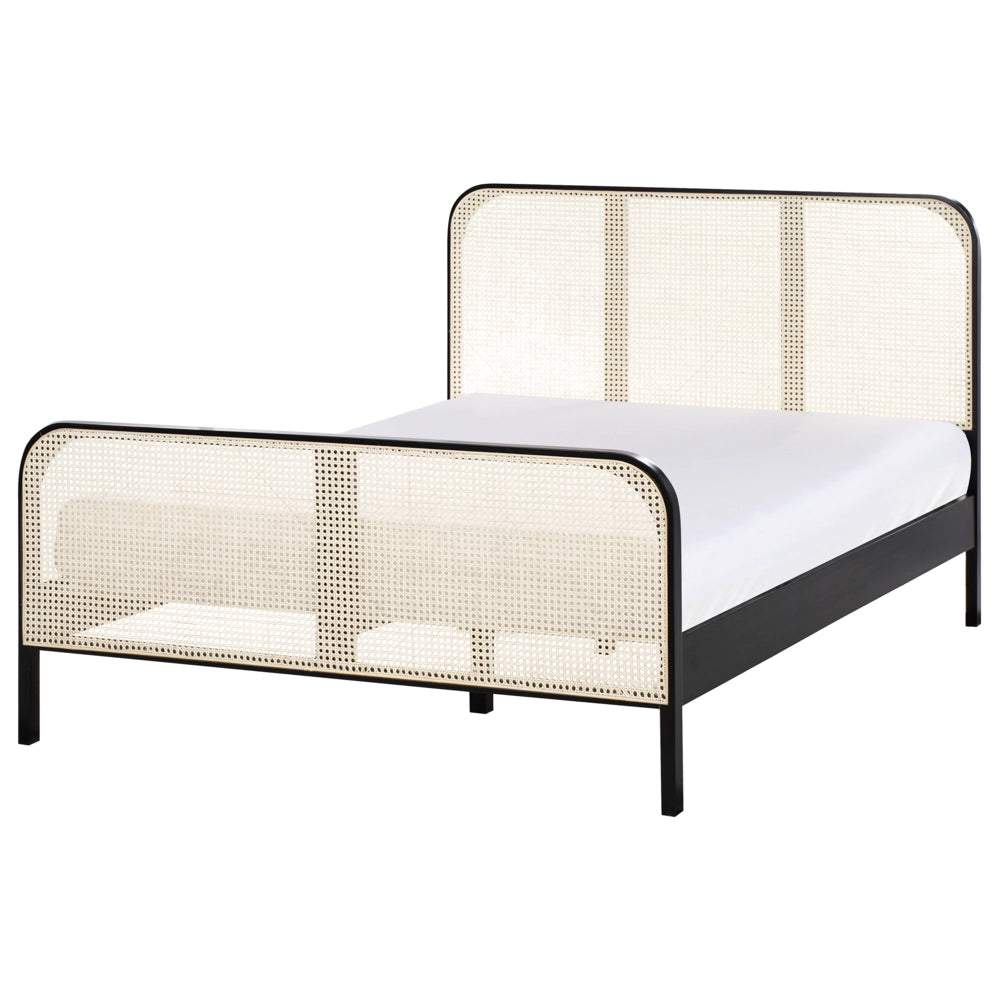 Letto in legno di pino nero UE matrimoniale 140 x 200 cm con testata a treccia viennese a doghe stile rustico minimalista