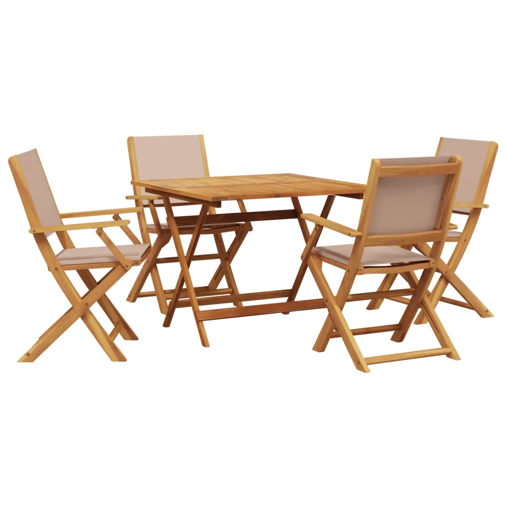 Set da Pranzo da Giardino 5 pz Tortora Tessuto e Legno Massello