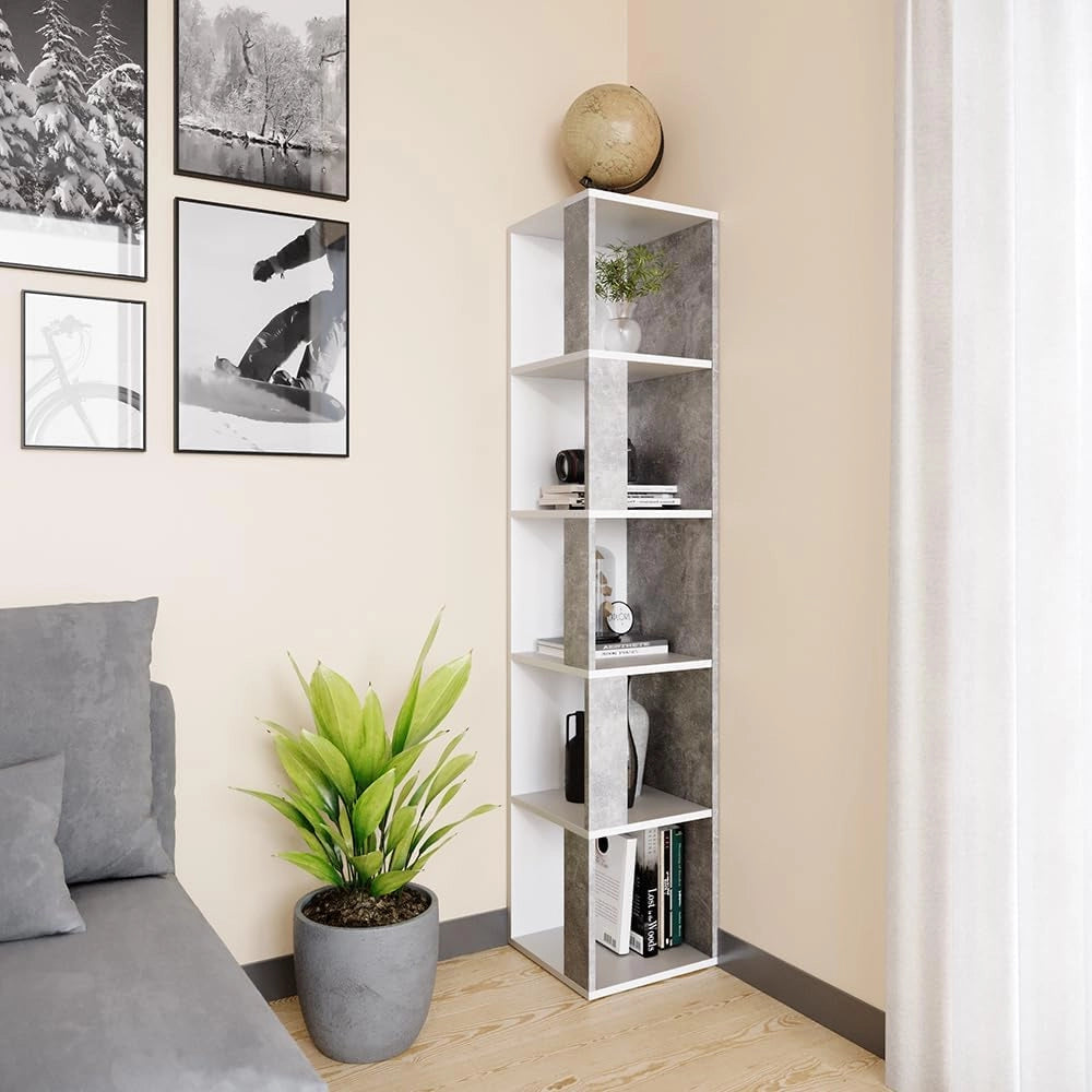 Scaffale angolare Lio, Calcestruzzo, 33.3 x 162.2 cm, per riporre libri e decorazioni negli angoli della stanza