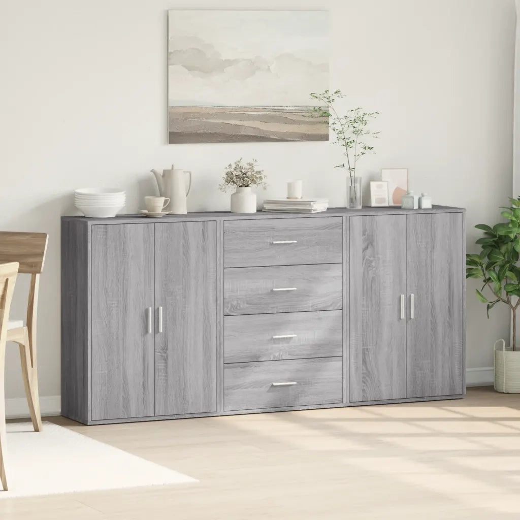 Credenze 3 pz | Madia | Buffet da pranzo | Armadio da pranzo Grigio Sonoma 60x31x84 cm in Legno Multistrato