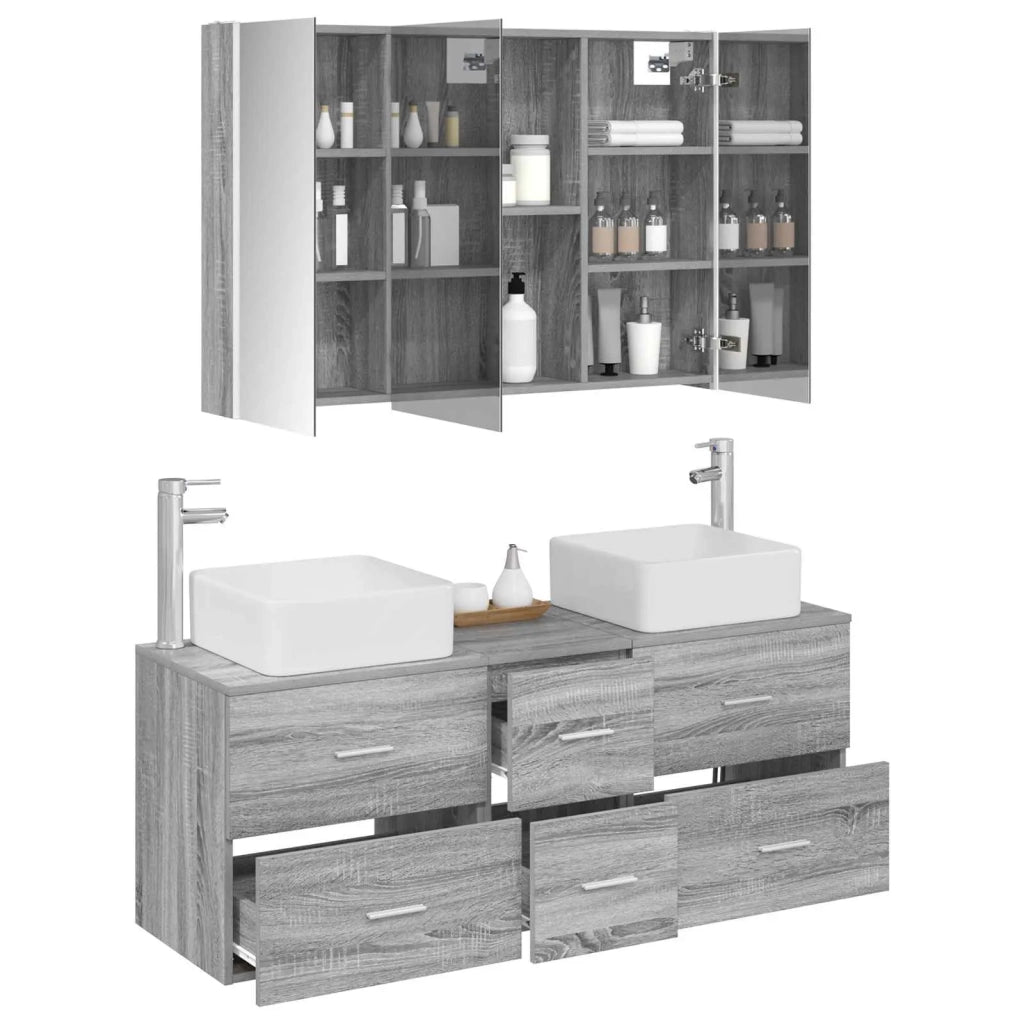 Set di mobili per il bagno 4 pcs Sonoma grigio 3406788