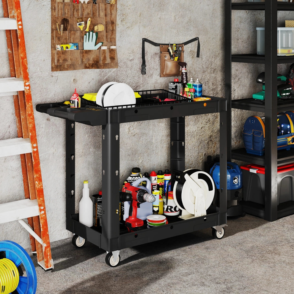 Carrello per attrezzi ¨C zephmum ¨C 2 ripiani, maniglie, ruote, plastica, nero
