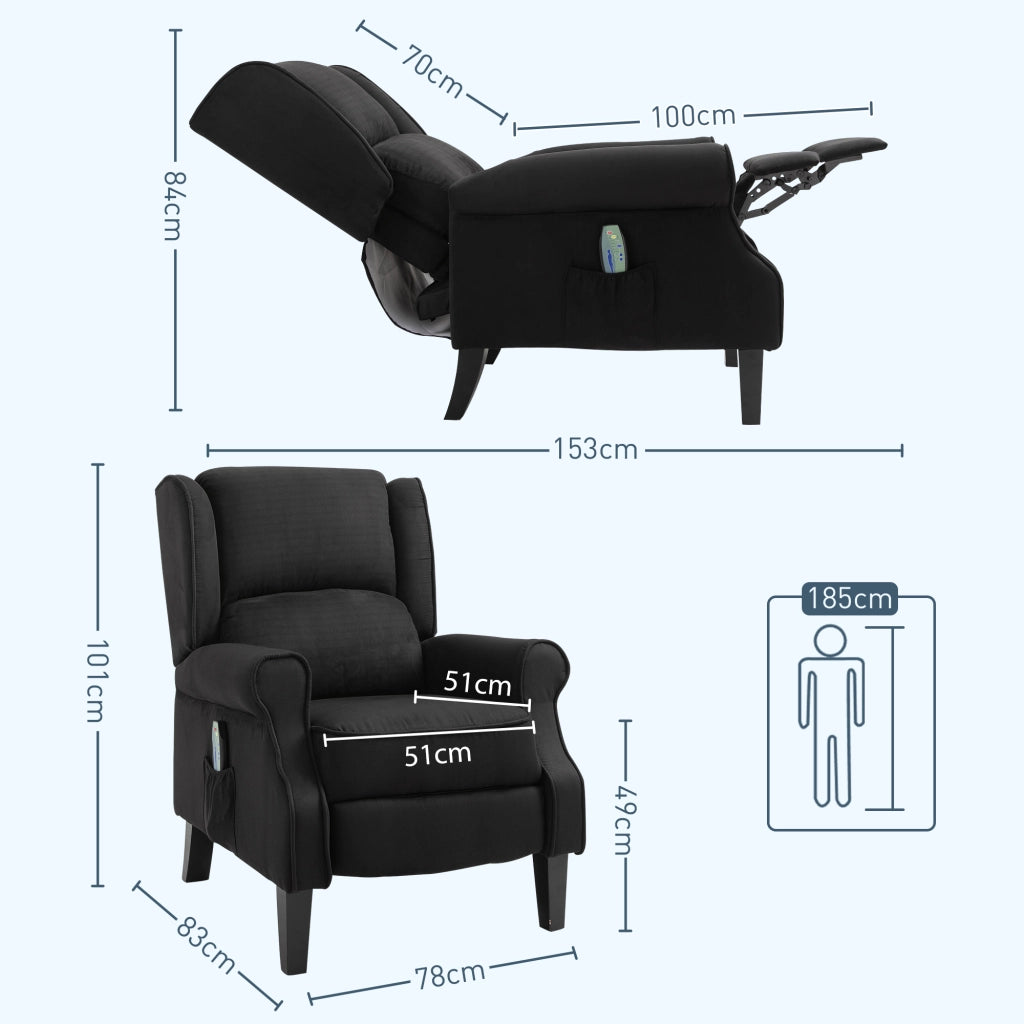 Poltrona Relax Massaggiante Reclinabile con Telecomando, 78x83x101cm, Nero