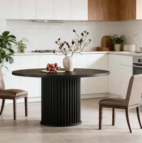 Tavolo da pranzo rotondo nero Ø 120 cm con base in metallo