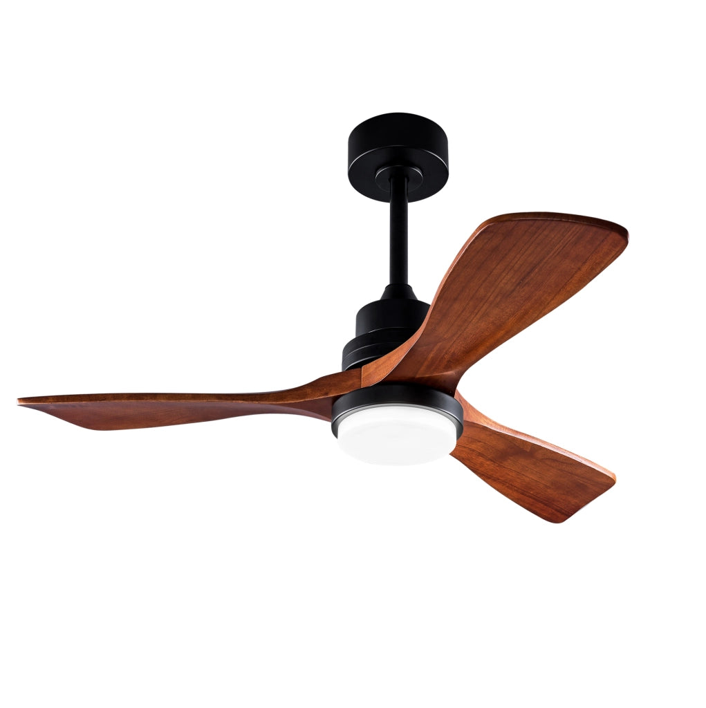 Ventilatore da soffitto con luce, motore DC reversibile, telecomando, nero e noce scuro