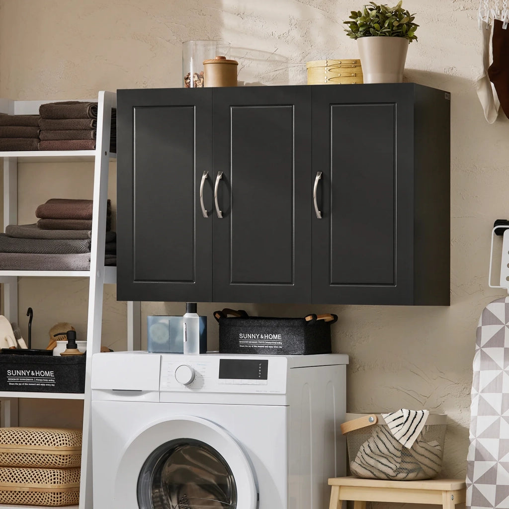 Armadietto pensile da bagno Mobile da parete per il cucina 3 ante 90x30x60cm Nero FRG231-L-SCH