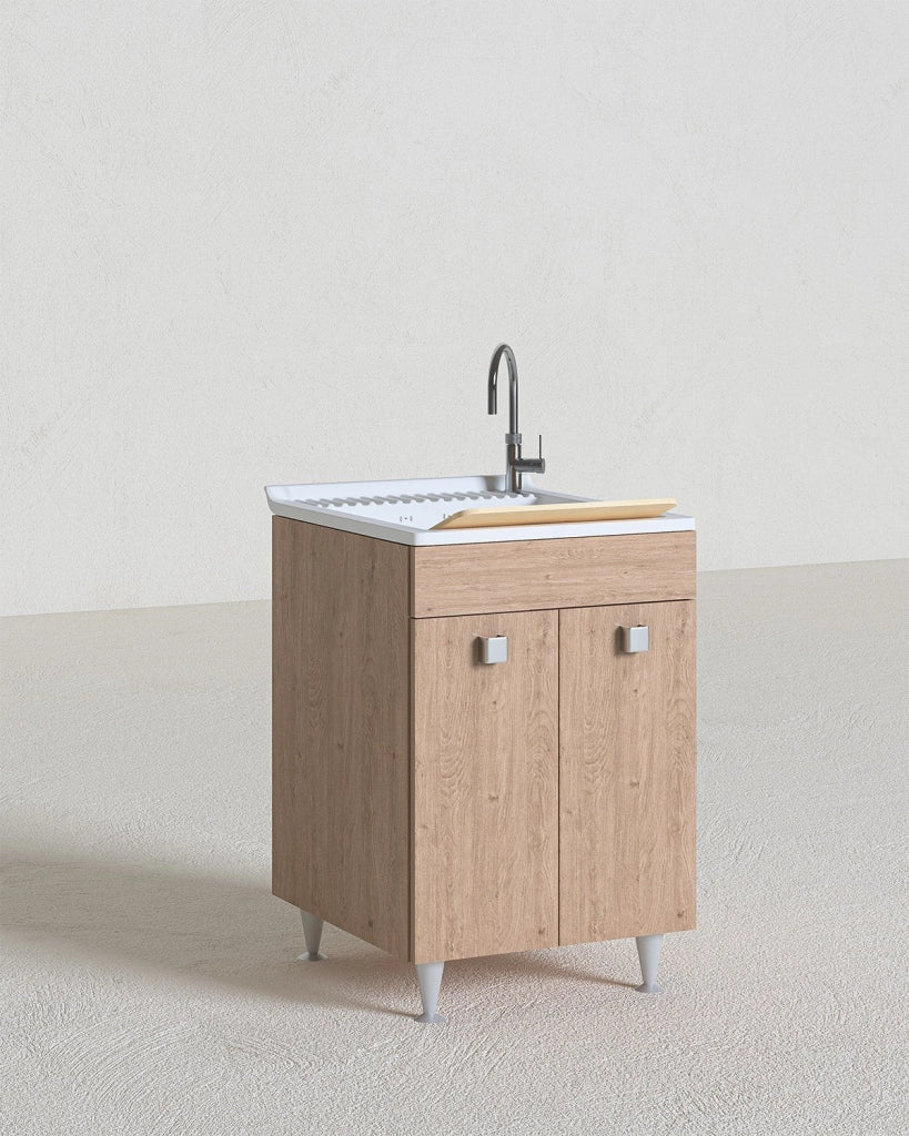 Mobile lavatoio Miriam - Con 2 anta e lavatoio - Contenitore salvaspazio per bagno e lavanderia - Virginia - 60 x 89 x 61 cm_