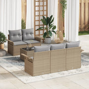Set di divani da giardino a 6 pezzi con cuscini in polyrattan beige