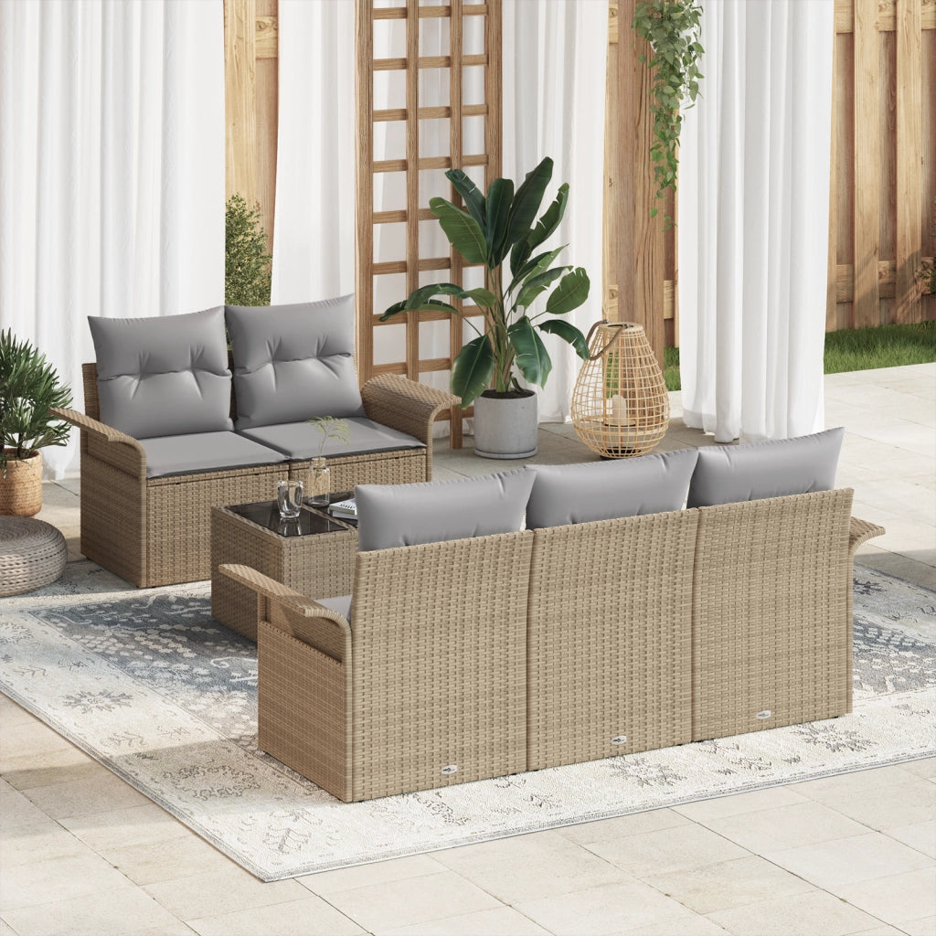 Set di divani da giardino a 6 pezzi con cuscini in polyrattan beige
