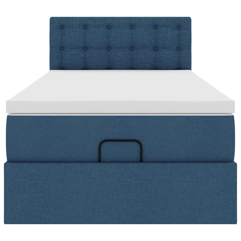 Struttura Letto Pouf con Materasso Blu 90x190 cm in Tessuto 3312442