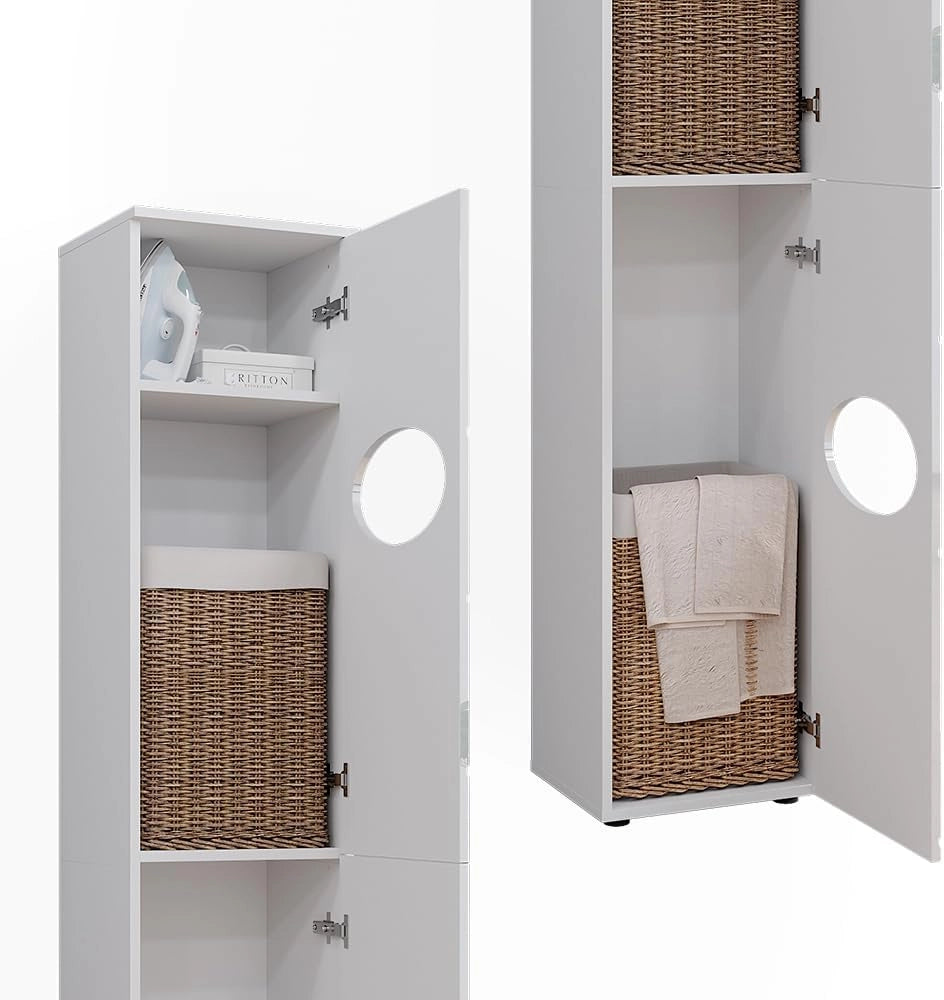 Armadio per la biancheria Irma, Bianco, 37.2 x 192 cm, per la conservazione di articoli da bagno e asciugamani