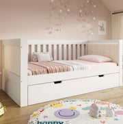 Letto da giorno 90x200 cm con letto estraibile 90x190 cm; legno bianco