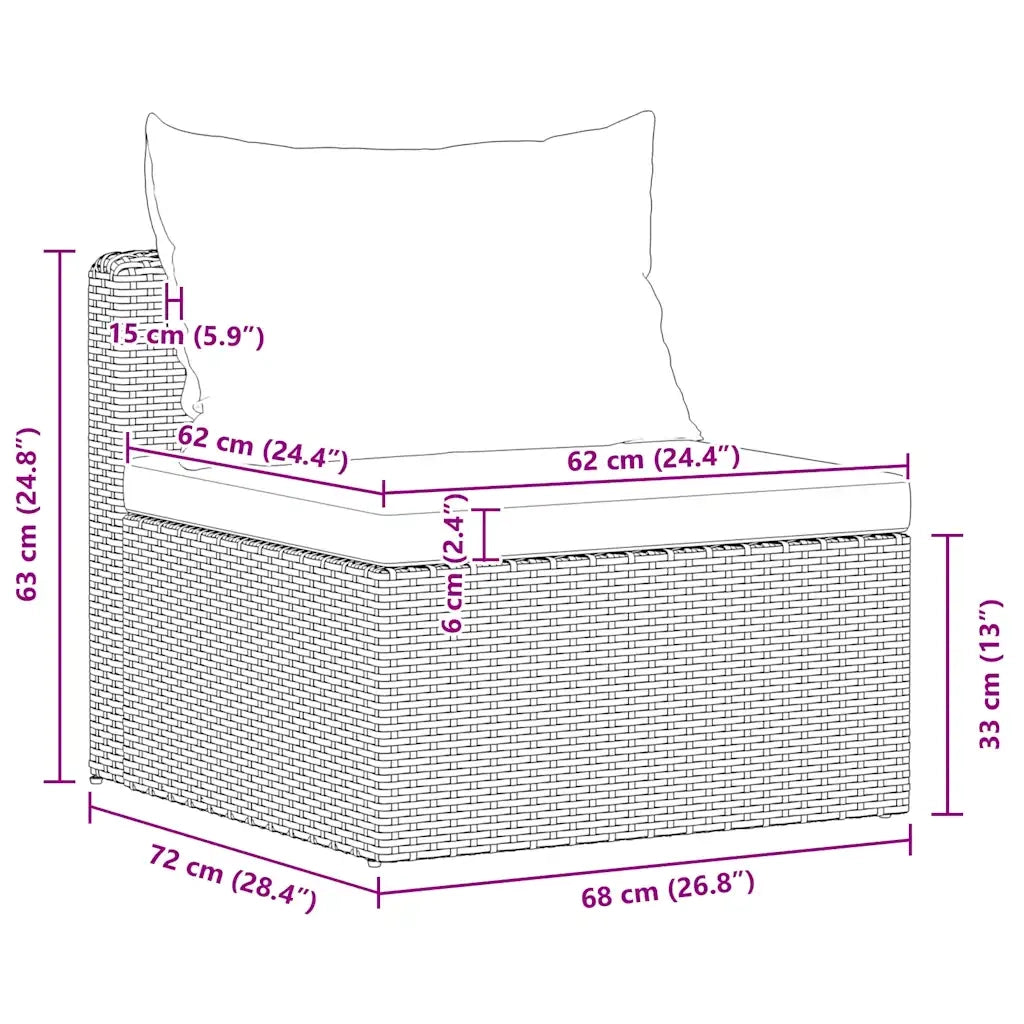 Set Divani da Giardino 3 pz con Cuscini Grigio in Polyrattan 44163