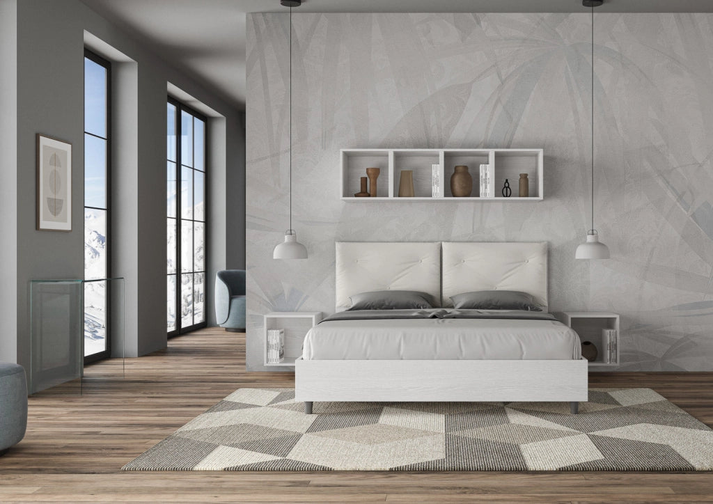 Letto Matrimoniale 160x190 cm con Rete e Contenitore Appia Egos Bianco