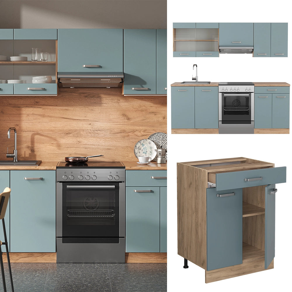 Vicco Cucina componibile Rovere blu-grigio/oro 200 cm , PL Rovere