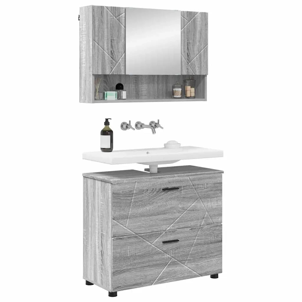 Set di mobili per il bagno con cassetto 2 pcs Grigio Sonoma 3393019