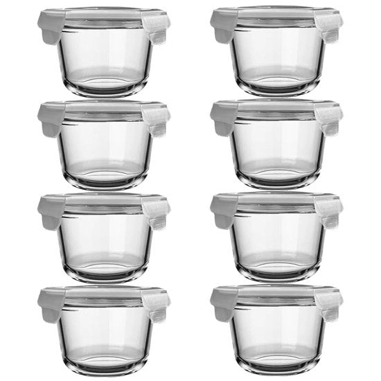 Set di contenitori in vetro per alimenti, 8 contenitori rotondi in vetro con coperchio, contenitori in vetro per preparazione pasti, contenitori in vetro impermeabili, resistenti a microonde e lavastoviglie (520 ml)
