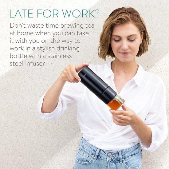Filtro per caffè portatile - Biberon per caffè da viaggio - Filtro per caffè con contenitore e copertura - Capacità 300 ml - Vetro borosilicato - Nero
