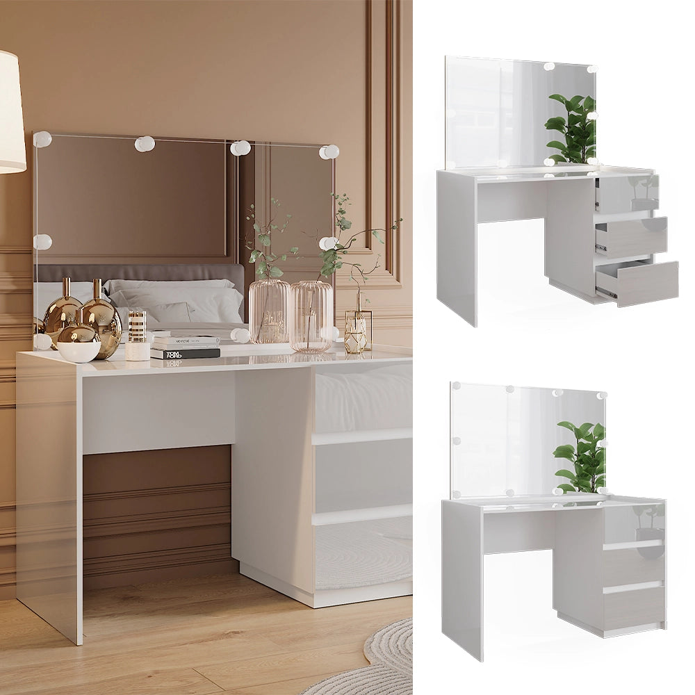 Vicco Tavolo da toilette Bianco lucido 120 cm con specchio, luci fiabesche a LED