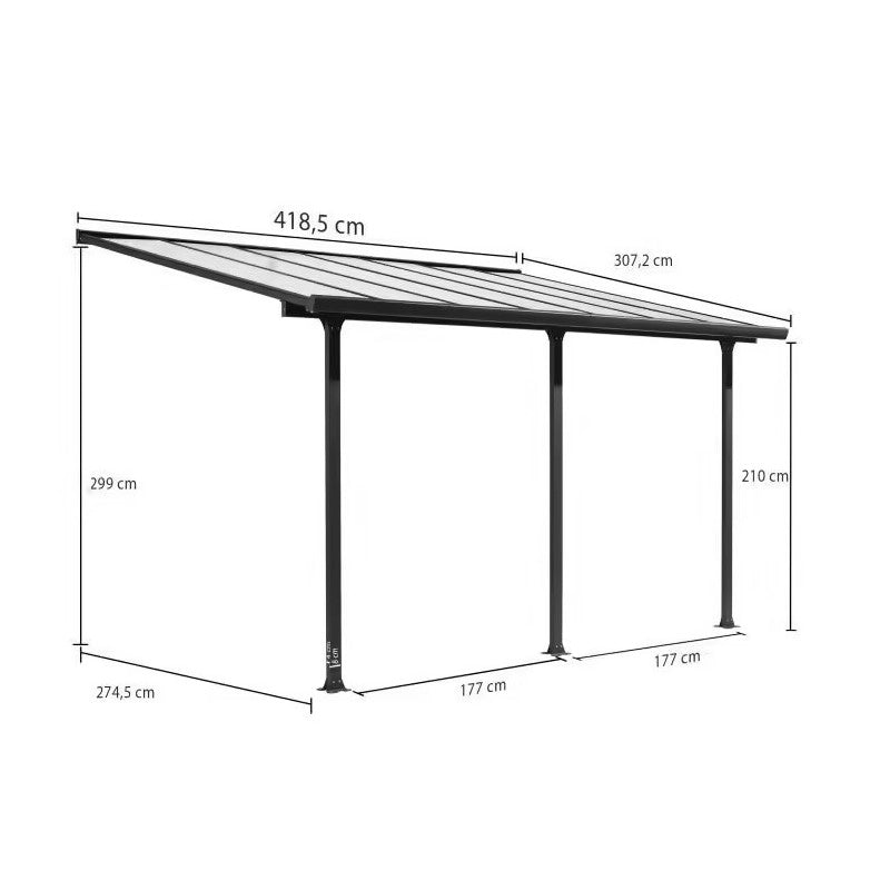 Tettoia addossata in alluminio 418x307 cm – Pergola con copertura in policarbonato anti-UV 6 mm – Struttura alluminio – TT3042AL Foresta