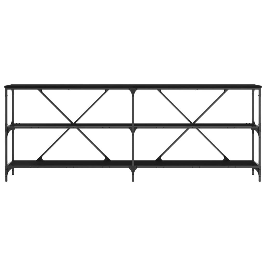 Tavolino Consolle Nero Quercia 200x30x75 cm Legno Ingranato e Acciaio