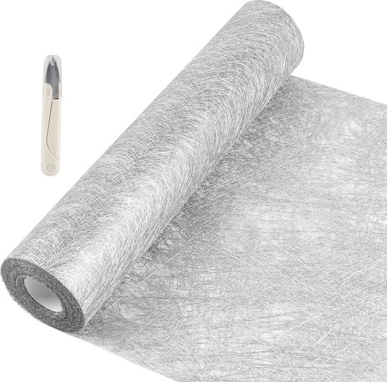 Tavolo di carta non tessuto in argento 30cm x 20m, tavolo di carta per festa, tavolo di carta per decorazione di tavola, panno di carta per tavolo, rotolo di carta per tavolo, decorazione per tavola per matrimoni, San Valentino, compleanni, battesimi.