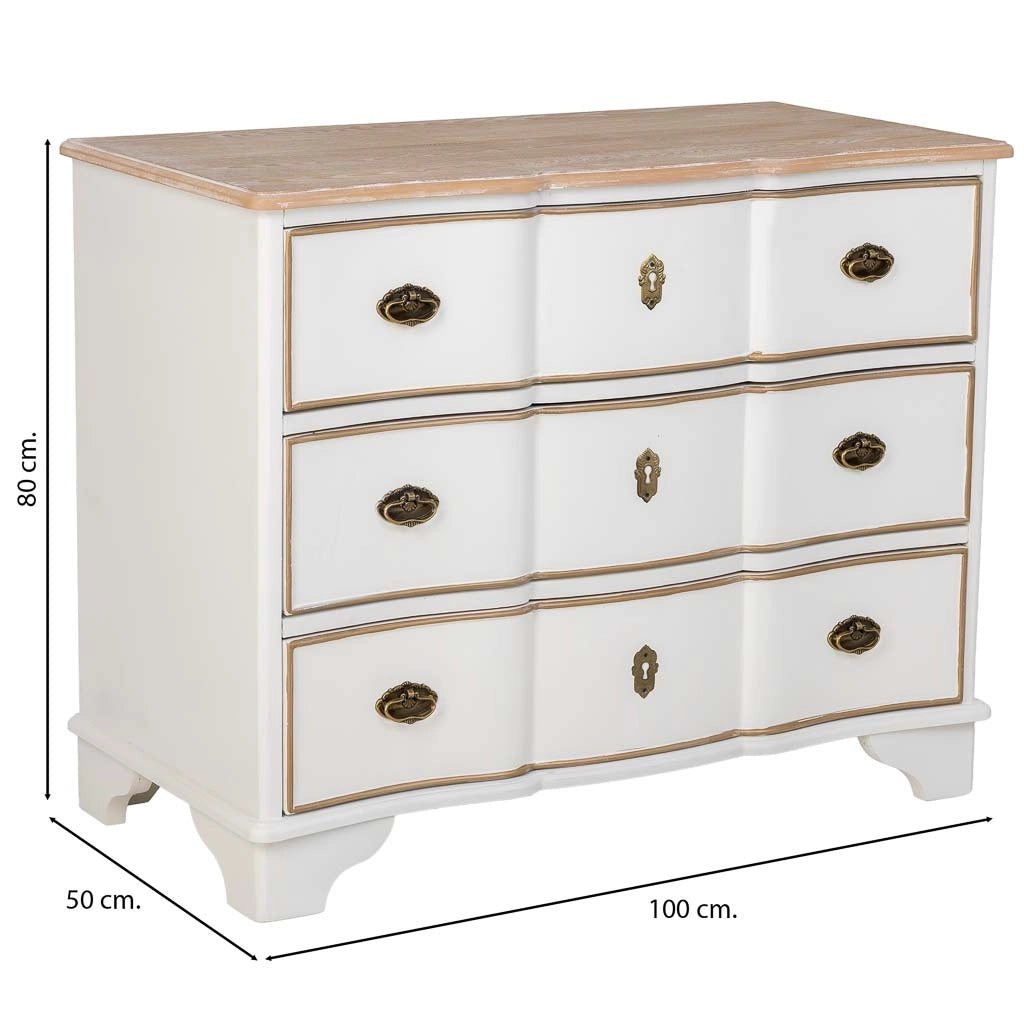 Cassettiera in legno a 3 cassetti bianco 100x50x80