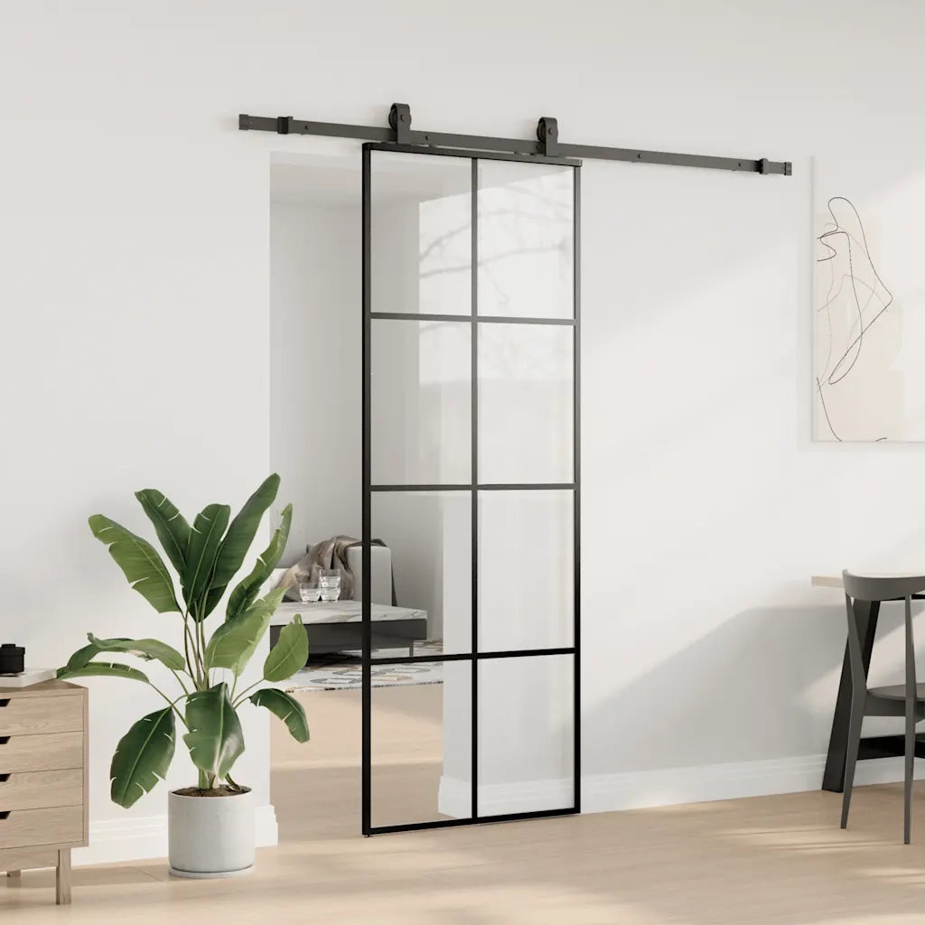 Porta Scorrevole con Ferramenta Nera 76x205 cm in Vetro ESG 3375862