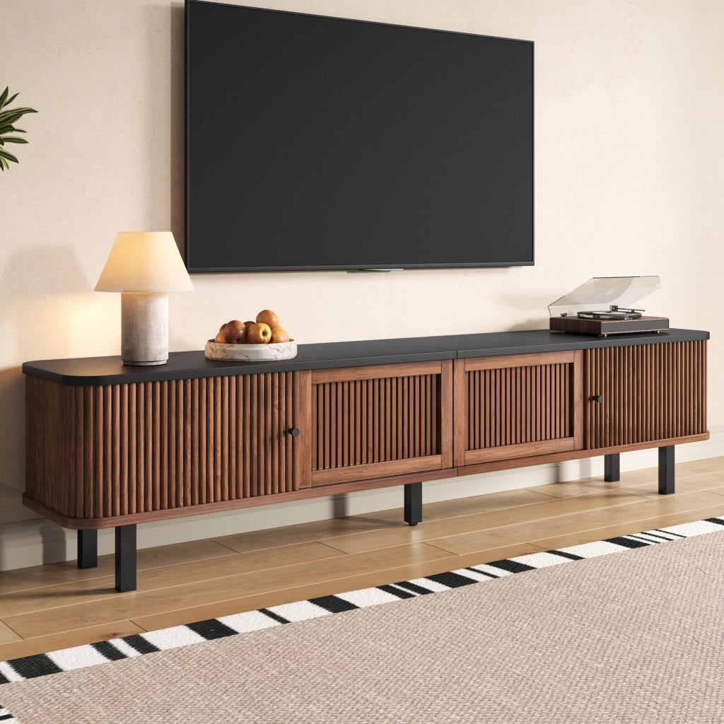 Mobile TV in MDF e PB noce, 190x35x45 cm con porte scorrevoli e rete per ricircolo aria