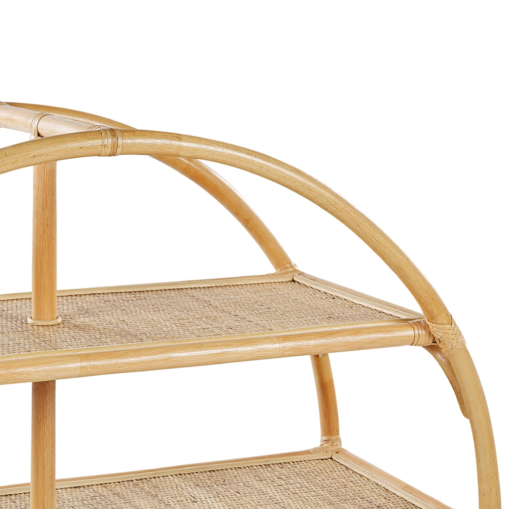 Scaffale a 3 ripiani in rattan naturale e legno chiaro 109 cm soggiorno libreria camera da letto