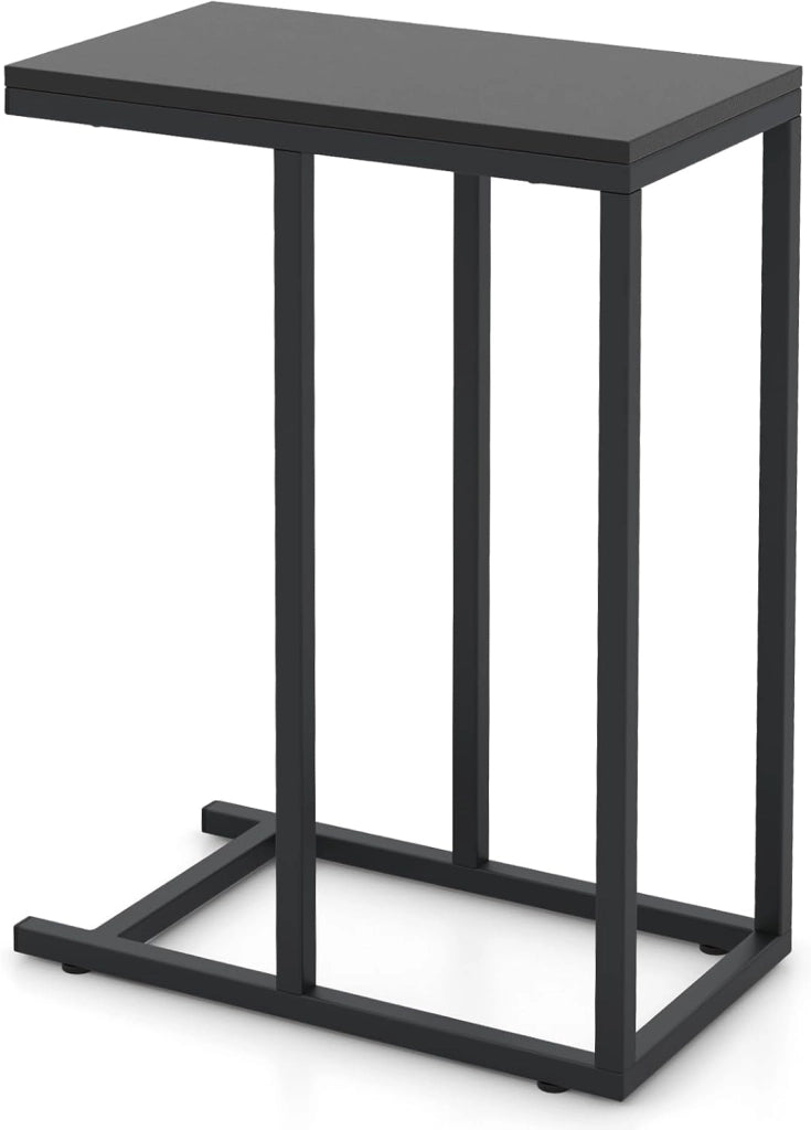 Tavolino a forma di C, tavolino da caffè per piccoli spazi, tavolo per laptop industriale, in legno e metallo, 45,5 x 25,5 x 64 cm (nero)