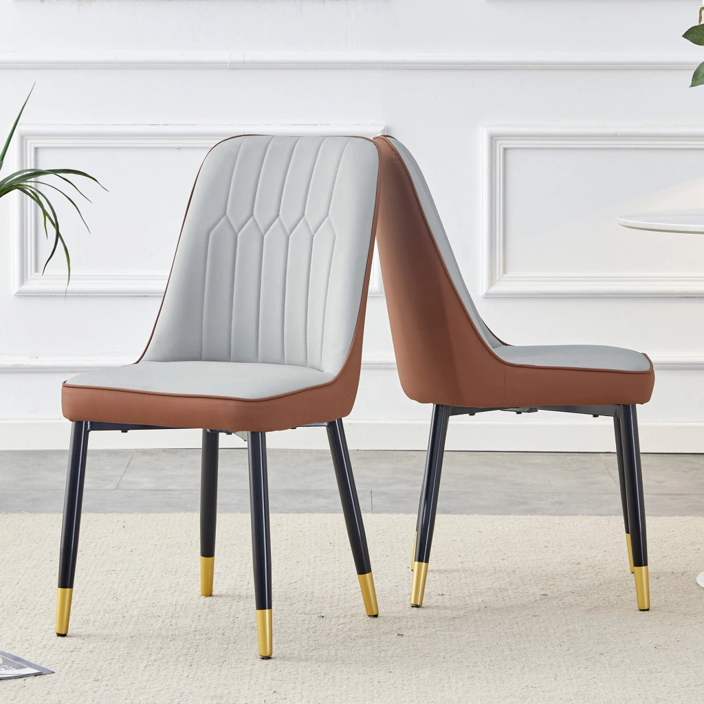SEDIA da pranzo Set da 2 pezzi 43 cm PU bicolore grigio chiaro e marrone gambe nere