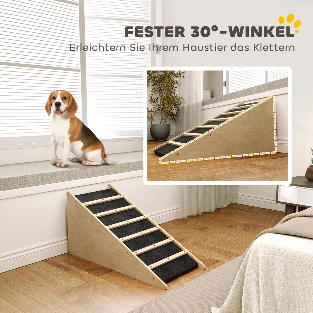 Scala per cani e gatti ¨C zephmum ¨C legno di pino, 90x40x45 cm, colore naturale e grigio