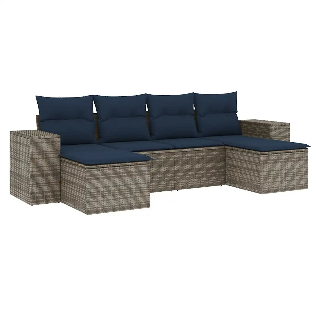 Set Divani da Giardino 6 pz con Cuscini Grigio in Polyrattan 3222920