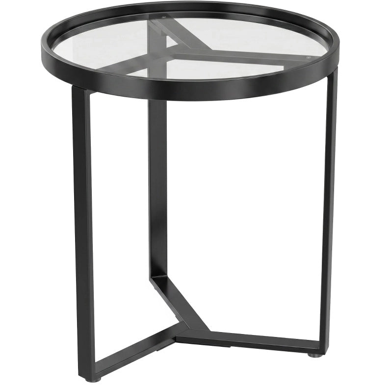 Tavolino rotondo nero con vetro temperato Ø 45 cm