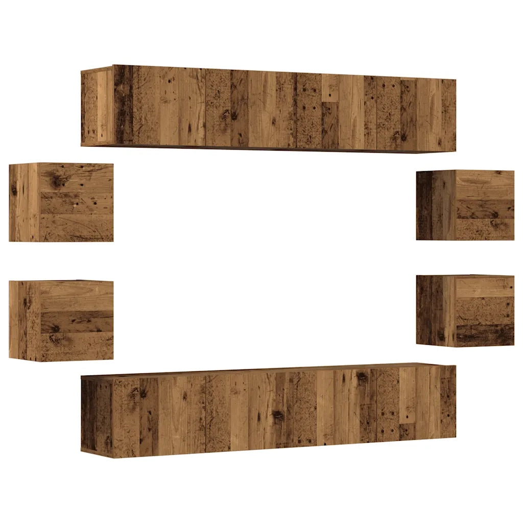 Set Mobile TV 8 pz-Set di 8 Credenza per TV Montato a Parete Legno Antico in Truciolato