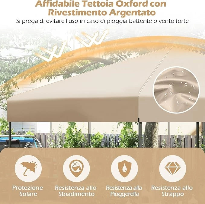 Gazebo Pop-up da Esterno 295 x 295 cm, Gazebo Pieghevole con Borsa da Trasporto, 8 Picchetti, 4 Corde Antivento, 3 Altezze Regolabili, Ideale per Feste, Barbecue, Giardino, Spiaggia (Beige)