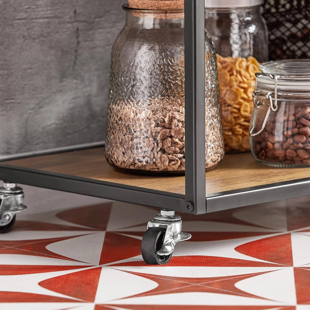 Carrello Cucina con Ruote, Mobiletto Cucina Salvaspazio con 1 Cassetto, 3 Ripiani e Ripiani Laterali, Credenza Cucina o Bagno, Mobiletto Cucina Dispensa Stile Vintage 50 x 37 x 87 cm FKW99-N