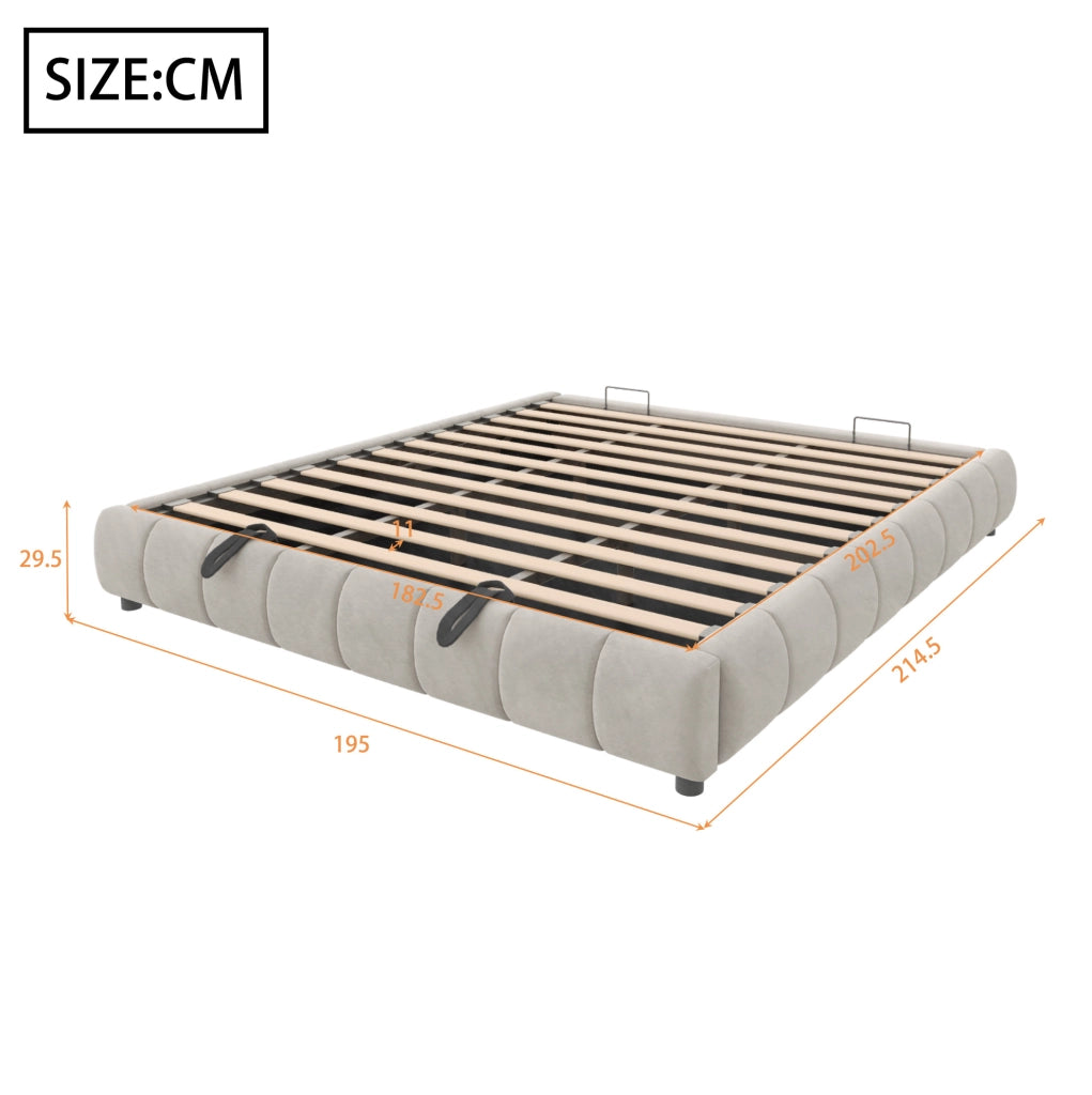 Letto imbottito 180x200 cm con contenitore e LED in flanella beige