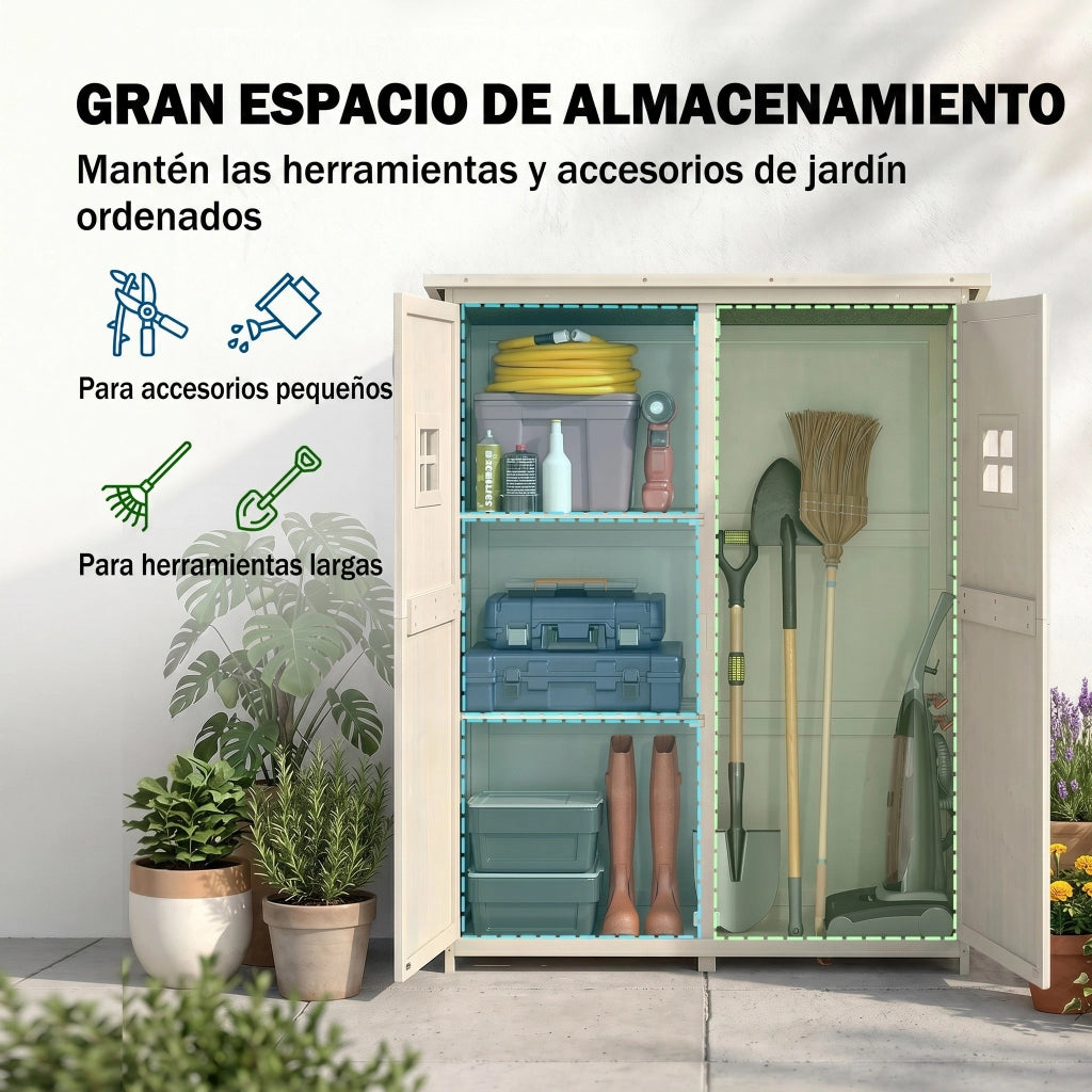 Armadio da giardino per attrezzi in legno con doppia porta e ripiani ¨C Minimal ¨C 127,5x50x164 cm grigio