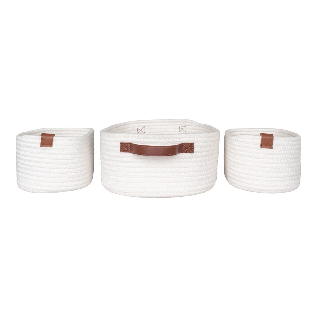 Set di 3 Cesti Portaoggetti Jarana, Bianco, Cotone, 16x22x11 cm