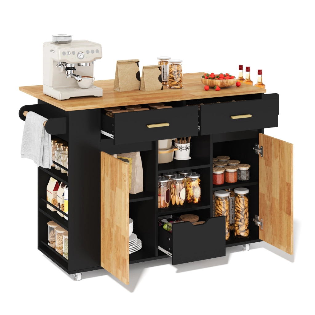 Isola cucina con piano ribaltabile 120x45(71)x90 cm in MDF nero e effetto legno