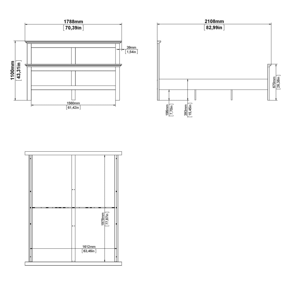 Letto matrimoniale Arika, Sommier per camera da letto, Giroletto per stanza, Struttura porta materasso, 211x179 h110 cm, Bianco