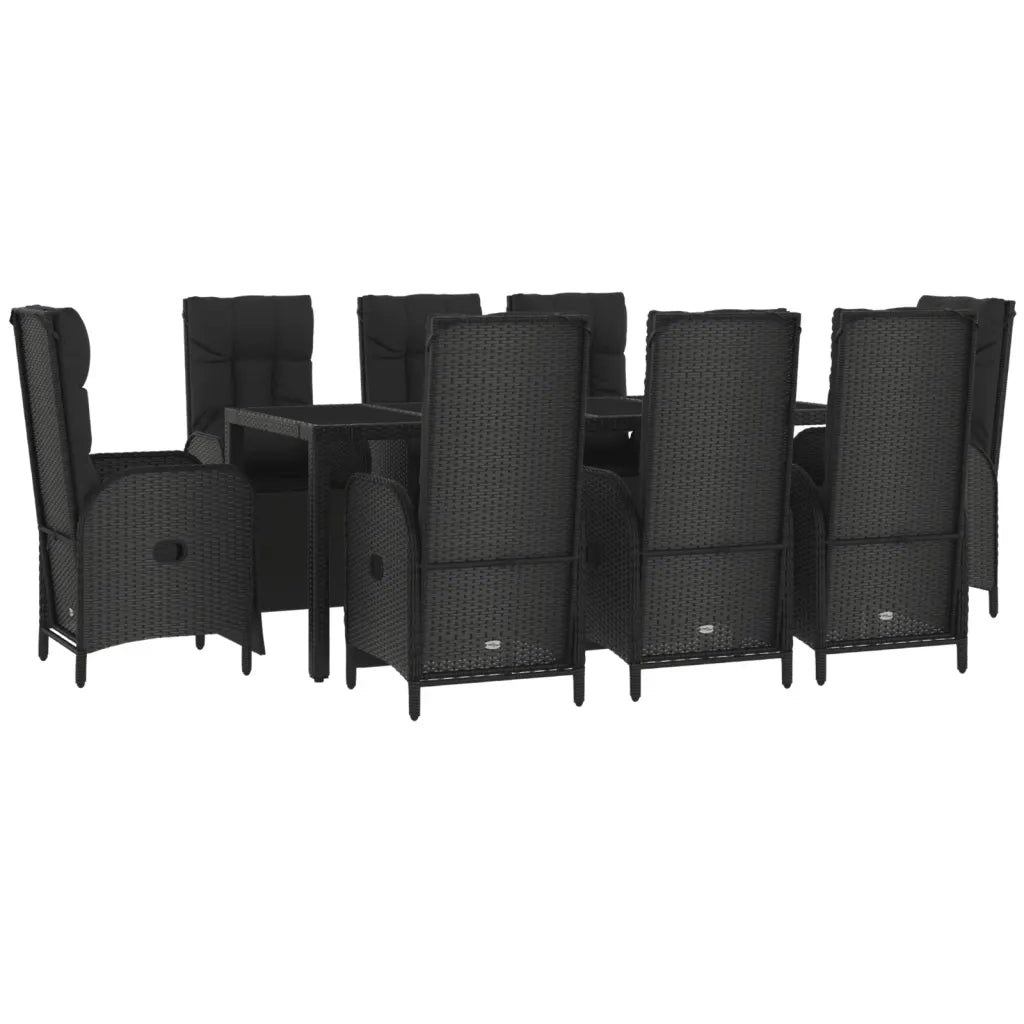 Set da Pranzo da Giardino 9 pz con Cuscini Nero in Polyrattan 3185064