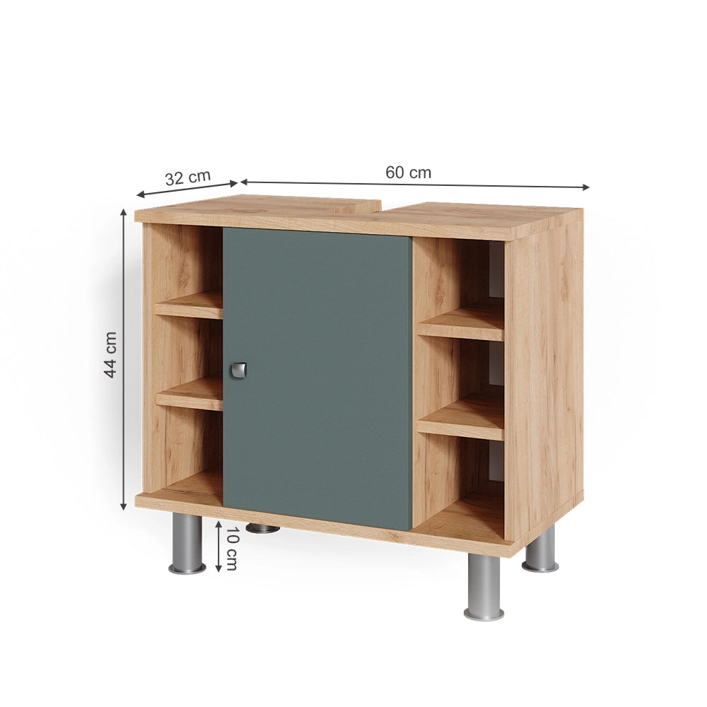Vicco Mobile sottolavabo per bagno Quercia verde/oro 60 x 54 cm